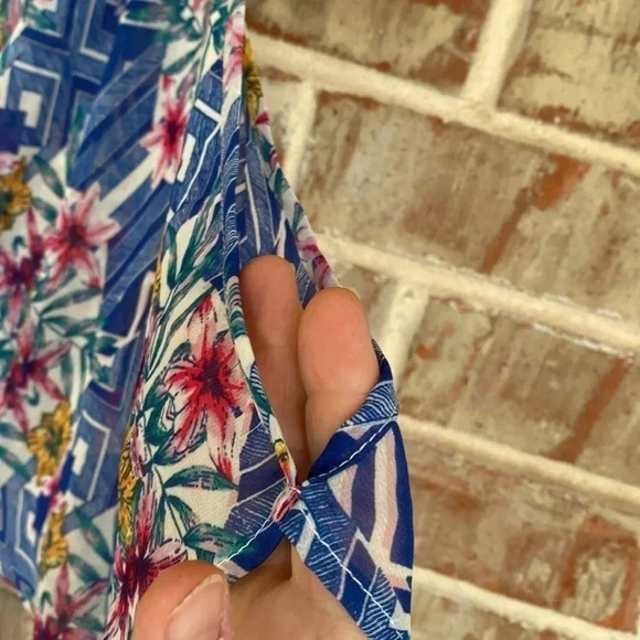 Ark n c. Blue Geometric Floral Sheer Cold Shoulder Maxi Dress - Picture 6 of 14